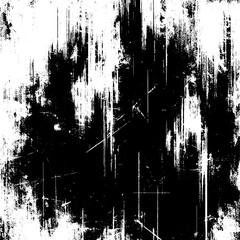 Black grunge texture. Monochrome damaged texture with grunge vertical scratched lines. Background material made of brush with black ink. - obrazy, fototapety, plakaty