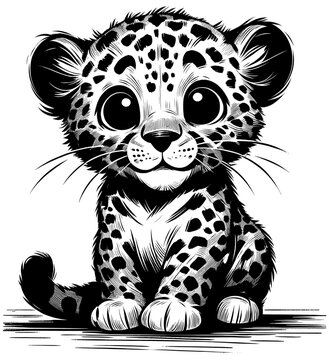 cute black and white leopard cub clip art preview