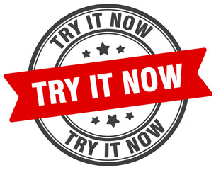 try it now stamp. try it now label on transparent background. round sign