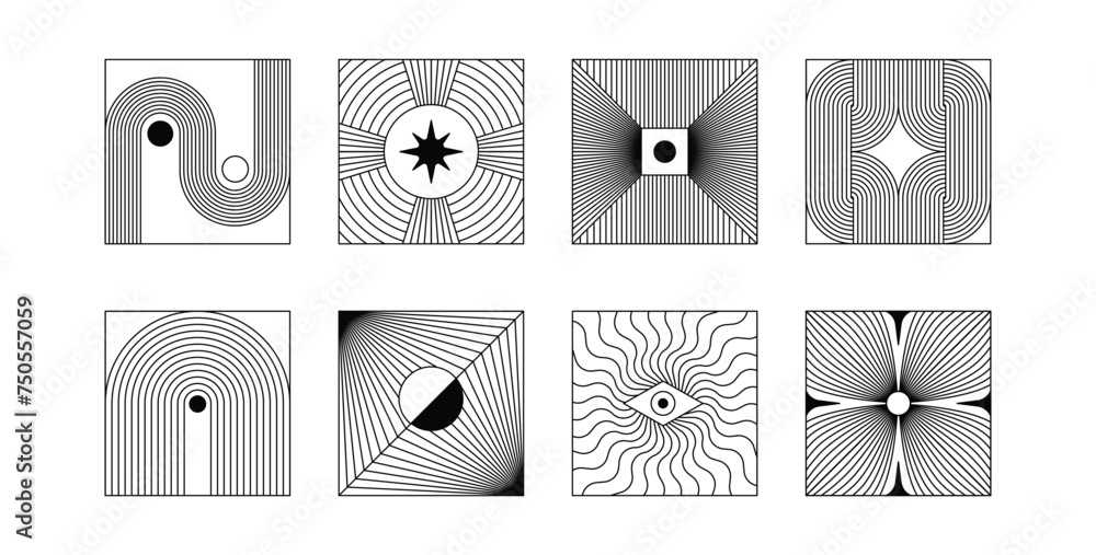 Leinwandbilder vector minimal geometric illustrations set - trendy abstract aesthetic linear compositions, prints, 