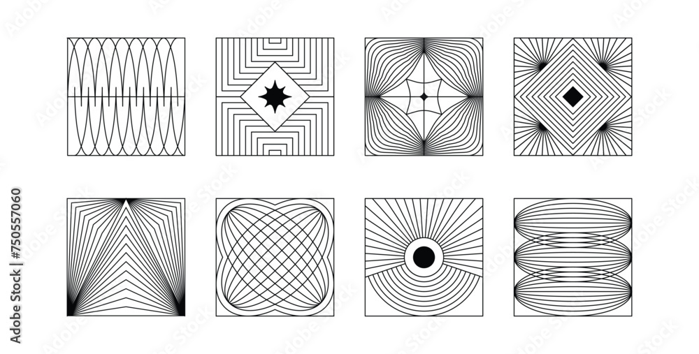 Poster vector minimal geometric illustrations set - trendy abstract aesthetic linear compositions, prints, 