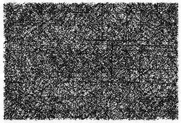 Black grunge texture with crossed lines. An illustration of a scratched background with grunge lines in various directions. Monochrome background with torn ends.