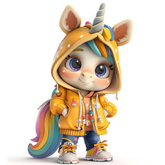 Adorable Cartoon Unicorn in Stylish Jacket: Cute Fantasy Character