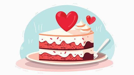 Cake with heart Isolated flat vector Flat vector