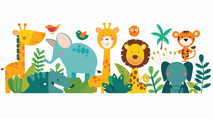Obraz na płótnie Canvas Cute flat vector with African animalsand plants giraf