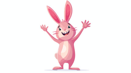 Cute pink rabbit character standing with arms raised