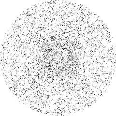 Monochrome grunge texture in a circle shape. Black sphere. Digital data network connections with dots on white background in technology concept. Trendy grainy shapes. Graph print texture. Spray effect