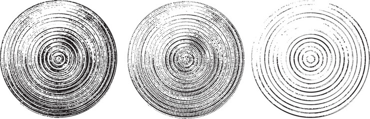 A set of circles of radial dashed lines. Gap lines, circular, concentric elements. Collection of metal lids in the style of engraving drawing. Abstract concentric, radial geometric motif.