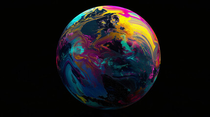 Colorful planet with black background 3d rendering.