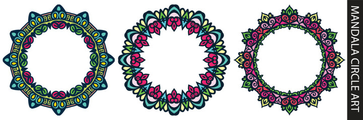 colorful mandala border design set of elements.