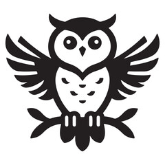 owl with wings black and white logo vector illustration