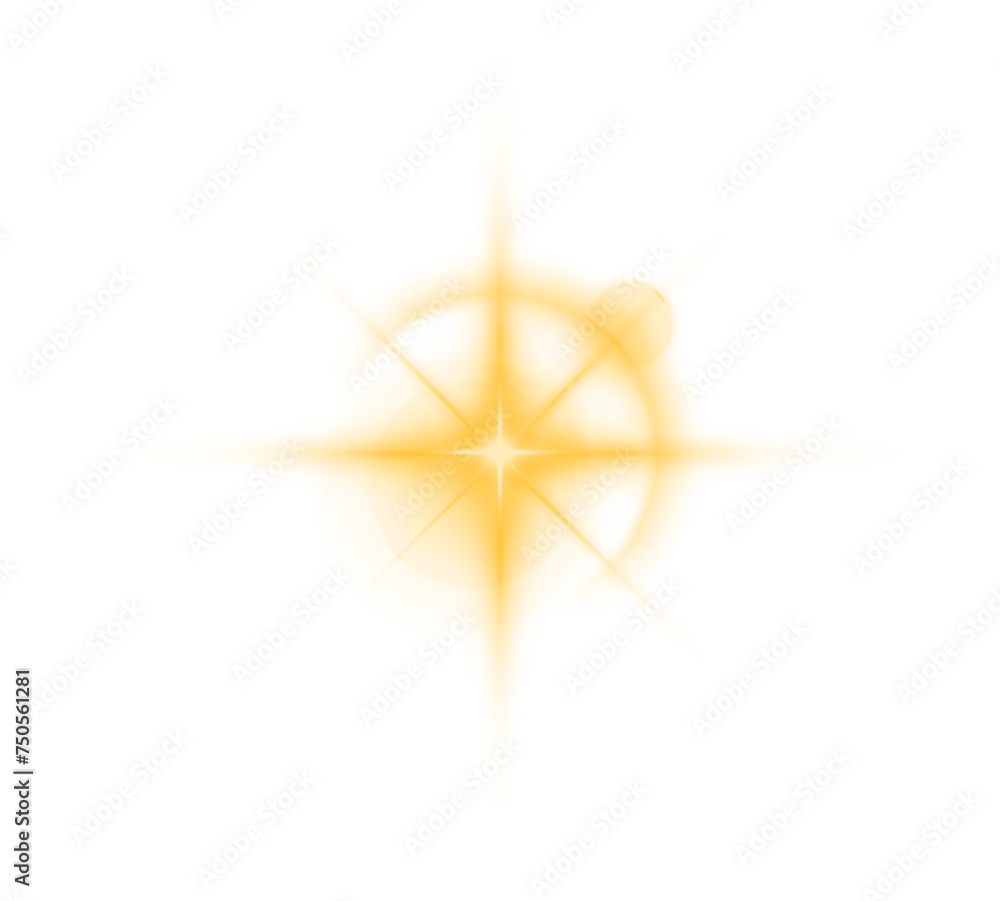 Aufkleber gold lens flares set.isolated on transparent background. sun flash with rays or gold spotlight and b