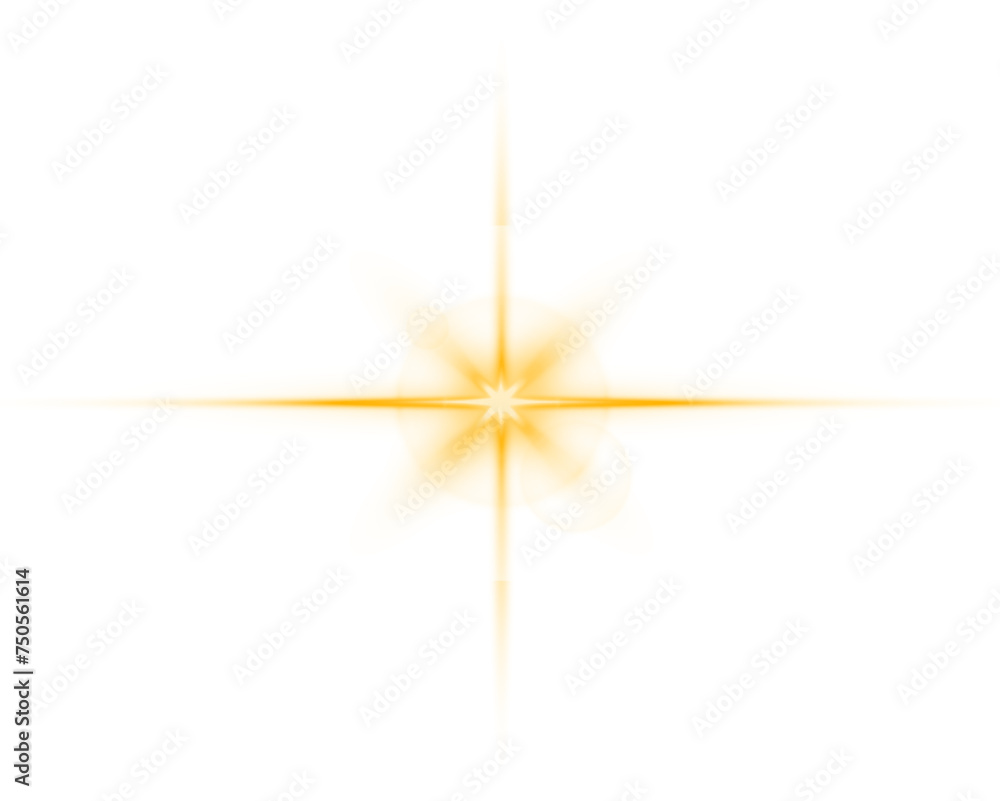 Poster Solar flare with rays and glare. Glow effect. Starbursts with shimmering sparkles. Vector PNG golden sun light effect. 