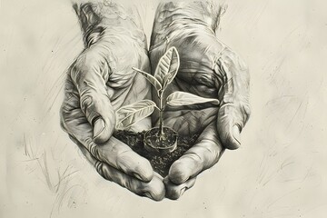Hands Holding a Newborn Plant A Detailed Illustration