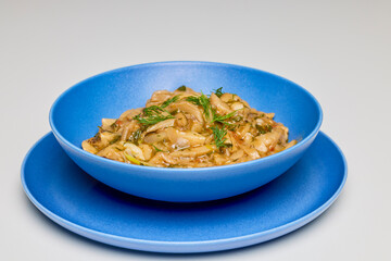 mushroom stew (Pleurotus) in a plate ready to be served.