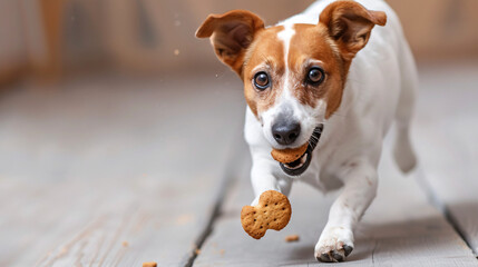 Dog catching a biscuit - obrazy, fototapety, plakaty