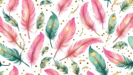 pattern with feathers ,Vector illustration of feathers pattern. Floral organic background. Hand drawn feathers texture.