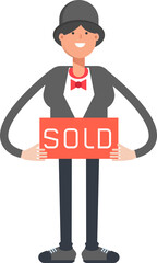 Magician Character Holding Sold Signage
