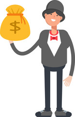 Magician Character Holding Dollar Sack
