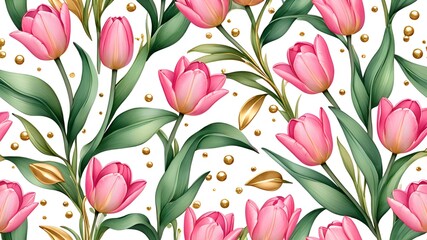 Obraz premium vector seamless pattern with watercolor tulips, hand drawn illustration 