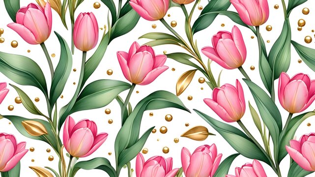 vector seamless pattern with watercolor tulips, hand drawn illustration
