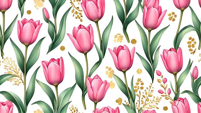 vector seamless pattern with watercolor tulips, hand drawn illustration
