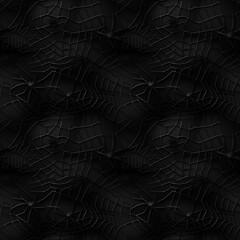 Black Creepy Seamless Pattern with Black Widow Spider, Dark Horror Mockup, Scary Cobweb Tile