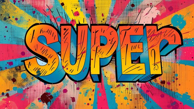 A Vibrant background with the word " Super " on Abstract Graffiti pop style Typography commercial Background