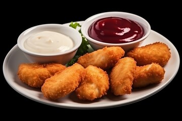 Crispy fried chicken tenders with creamy cheese and tangy ketchup, perfect for a delicious snack