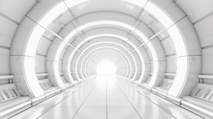 Empty white tunnel with futuristic style 3d rendering