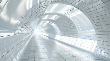 Empty white tunnel with futuristic style 3d rendering