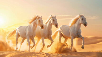 Energetic image of horses running in the desert the - obrazy, fototapety, plakaty