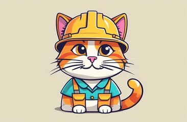 Obraz premium Funny cat builder engineer in hard hat