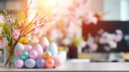 Springtime Splendor: Easter Decorated Office Business Illustration - obrazy, fototapety, plakaty