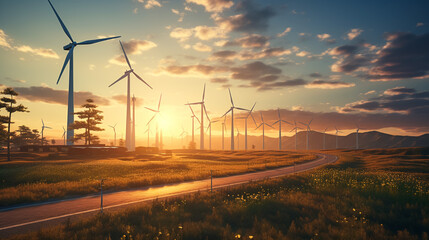 solar panels and wind turbine,green energy - obrazy, fototapety, plakaty