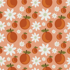 Flower and Oranges vector ilustration seamless patern.Great for textile,fabric,wrapping paper,and any print.