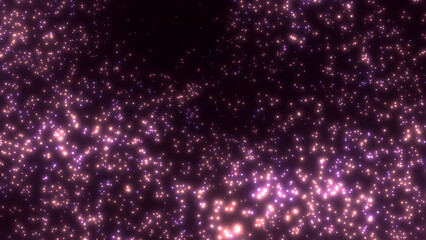 Abstract festive fantasy background with scattered shiny dots texture. Glowing blush pink, white, lilac particles on black backdrop 8K 16:9. Stardust explosion. Magic night, celebration event visual