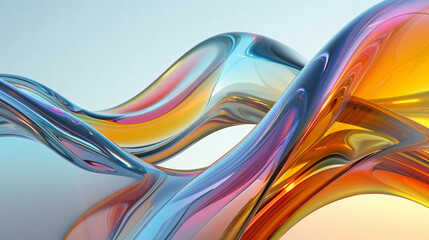 Gradient transparent curve glass 3d rendering. digital
