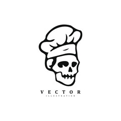 Creative skull skeleton chef head logo design vector for your brand or business