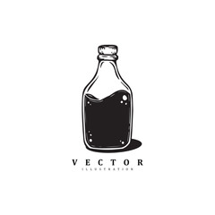 Vintage retro hand drawn liquid or drink bottle vector illustration isolated on white background