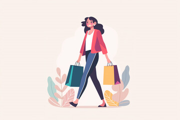 Modern character of woman, shopping, flat style, vector graphics - obrazy, fototapety, plakaty