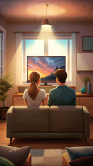 Lovely Couple Watching TV at Home