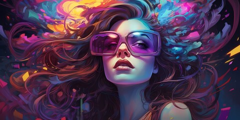 Electric hues of neon purple and turquoise collide in a vibrant explosion of color, infusing the illustration with a sense of dynamism and vitality that captivates the viewer's gaze. - obrazy, fototapety, plakaty