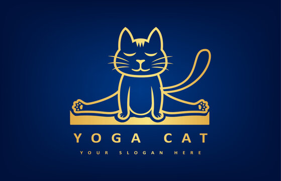 Yoga cat logo. Kids yoga studio logo. Cat in samakonasana pose. Zen cat. Children's yoga studio.