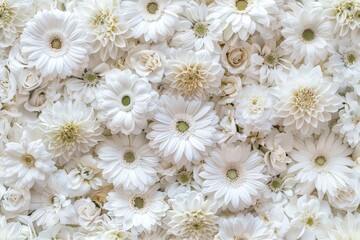 White Flowers Seamless Pattern Top View, Beautiful Flowers Texture Background, Lush Blooming Plants