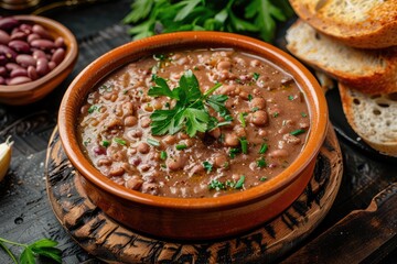Ful Medames Traditional Egyptian Dish made from Cooked Fava Beans Mixed with Various Spices - obrazy, fototapety, plakaty