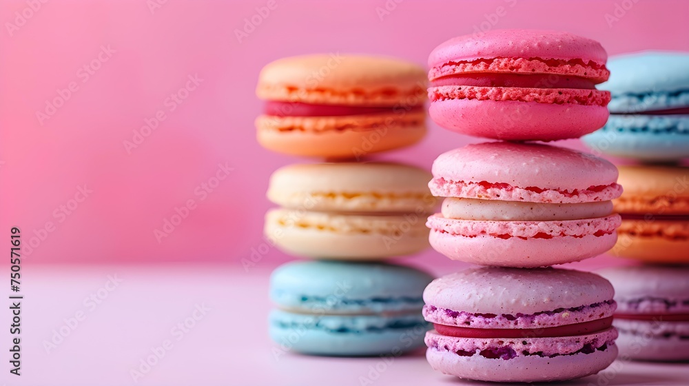 Poster professional photo of a macaroon on a pastel background with centered composition and copy space. co