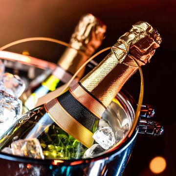 close view bottle champagne bucket