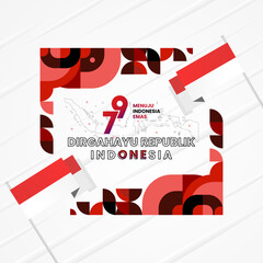 Indonesian Independence Day background in geometric style. Happy 17 august, 79th Indonesian National Day greetings banner with typography. Dirgahayu Republik Indonesia. Vector Illustration