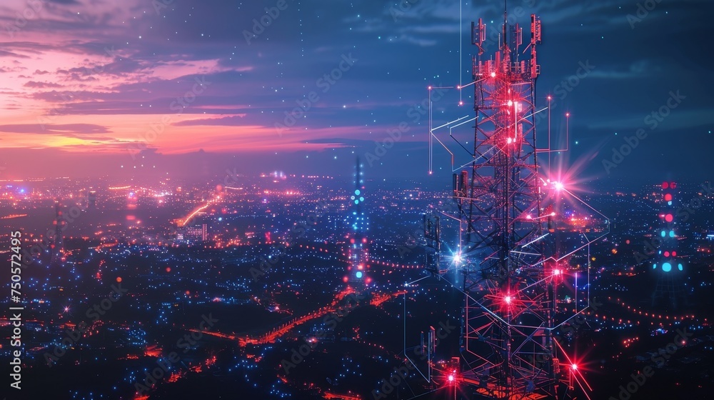 Wall mural future where telecommunication towers enhance virtual reality experiences, powered by 5G speeds - Wall murals